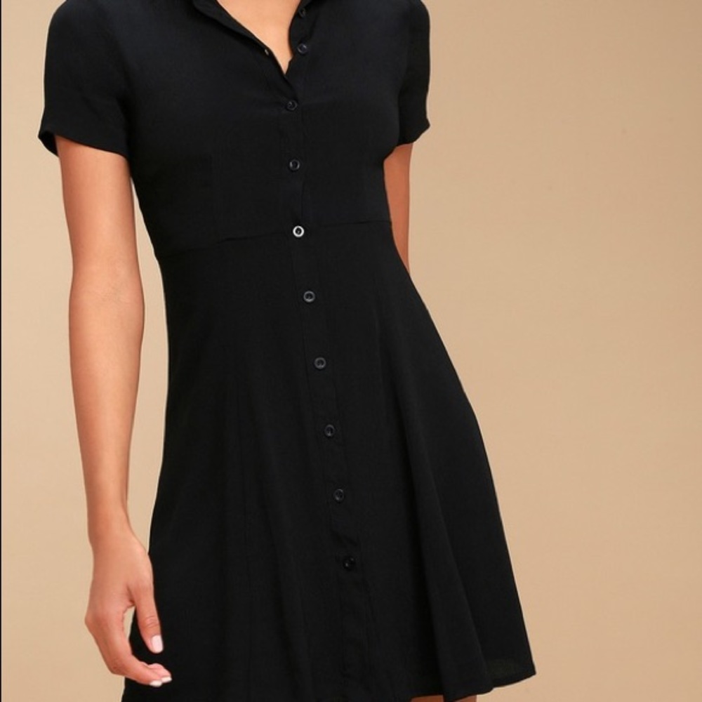 Black Collared Button-Up Skater Dress